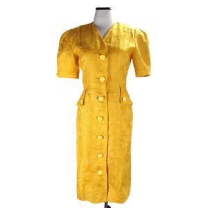 Vintage Albert Nipon 80s does 40s Jacquard Sheath Dress Size 6 Button Front